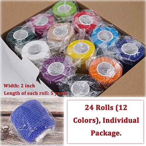 24 Pack Self Adhesive Bandage Wrap 2 Inch, Athletic Elastic Non Woven Cohesive Bandage for Sports, Wrist, Ankle Sprains, Swelling and Vet Wrap (Rainbow) - view 2