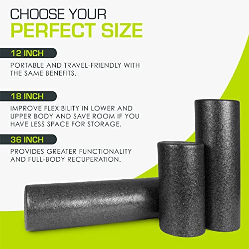 ProsourceFit High Density Foam Rollers 12 - inches long, Firm Full Body Athletic Massage Tool for Back Stretching, Yoga, Pilates, Post Workout Muscle Recuperation, Black - view 4