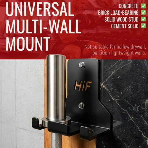 HIFLAME Double Barbell Storage Wall Mounted Storage Rack, Wall Barbell Rack, Olympic Wall Mount Barbell Holder,Vertical Hanging Barbell Rack.Suitable for Gym, Home Fitness. (Black) - view 3