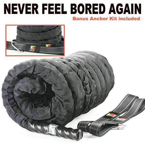 Heavy Duty Battle Rope with Portable Anchor Kit, 1.5 and 2 inch by 30ft, Perfect for Muscle Training Exercise, Fitness, Cardio Workout and Crossfit - view 5