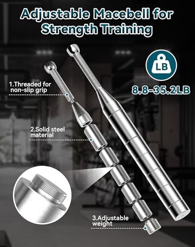Adjustable Macebell, 6/8/13-in-1 Indian Club Weighted for Strength Training, Shoulder & Grip Workouts, Progressive Weight System - view 3