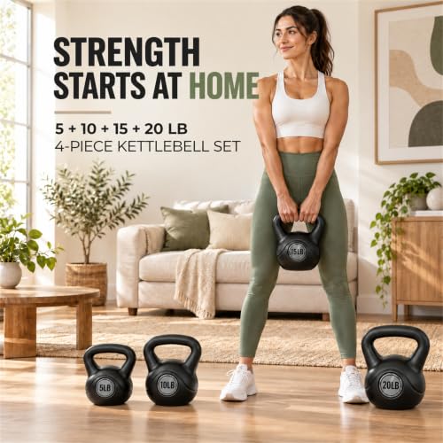 Vinyl Kettlebell Set, 30/45/50/75 Pound Options – Cement-Filled Strength Training Weights with Ergonomic Grip and Color Coding for Full Body Fitness at Home or Gym - view 5