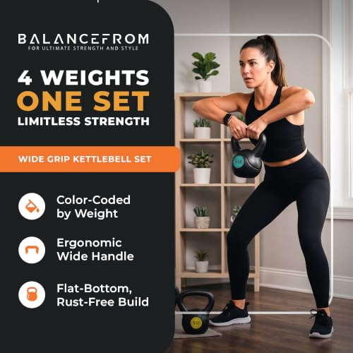 Vinyl Kettlebell Set, 30/45/50/75 Pound Options – Cement-Filled Strength Training Weights with Ergonomic Grip and Color Coding for Full Body Fitness at Home or Gym - view 2