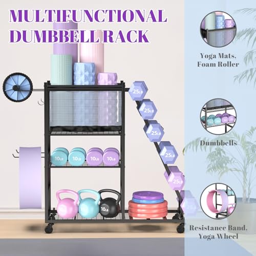 Dumbbell Rack with Yoga Mat Holder and Wheels for Home Gym - view 7