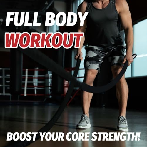Fitness Battle Rope, 30ft Length, 1.5"" Diameter, Battle Rope with Cloth Sleeve-Heavy Ropes for Home Gym and Workout,Power Rope for Fitness, Black Green Blue, JS010001-Z - view 5