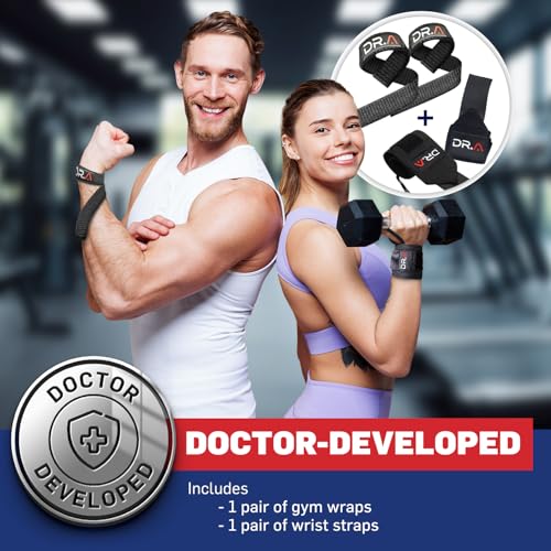 Gym Wrist Wraps & Wrist Straps for Weightlifting Bundle (2 Pairs), Heavy-Duty Workout Straps Support for Everyday Training & Injury Recovery, Lifting Accessories for Men & Women (Black) (Wrap & Straps Combo (Black)) - view 3