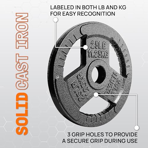 Tri-Grip Handles Cast Iron Olympic Weight Plates, 2-Inch Weight Plates for Weight Lifting with Smooth and Durable Finish, Suitable for Strength Training Exercises (Single, Pair and Set) - view 4