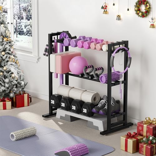 3 Tier Adjustable Dumbbell Rack, Weight Rack for Home Gym, 450 lb Capacity with Extra Storage Hooks - view 2