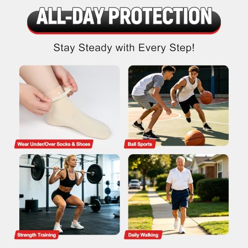 Ankle Brace Compression Sleeve 2 Pack for Women & Men, Fully Openable Wrap Support with Adjustable Strap, Breathable Open-Heel Design for Plantar Fasciitis, Sprained Ankle, Achilles Tendonitis, Sports & Daily Use Beige Medium - view 6