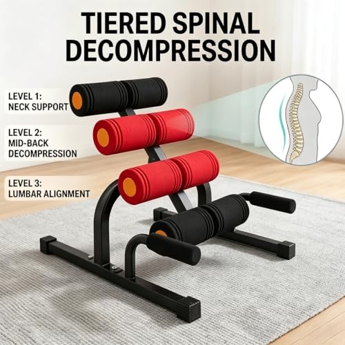 Mini Inversion Table with Rollers for Back Pain Relief Easy to Assemble Back Extension Machine with 297LBS Weight Capacity Spinal Decompression Table for Home Gym Red - view 6