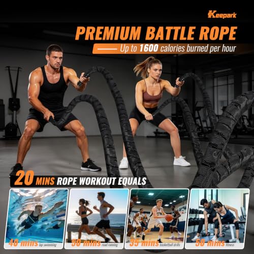 Battle Rope for Home Gym – 1 Inch 30FT Heavy Exercise Rope with Wear-Resistant Nylon Sleeve & Anchor Strap - view 3