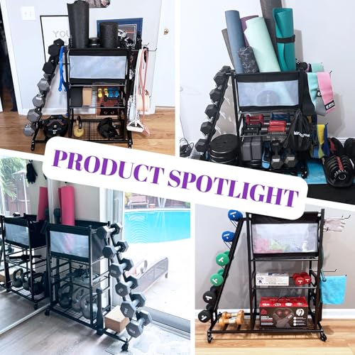 Dumbbell Rack with Yoga Mat Holder and Wheels for Home Gym - view 6