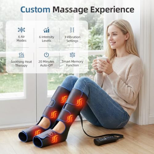 Air Compression Leg Massager with Heat, 6 Massage Modes, Foot Boots - view 3