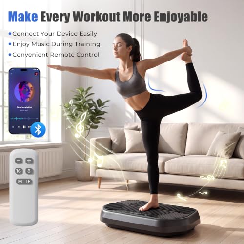 Vibration Plate Exercise Machine - Curved Vibrating Board for Lymphatic Drainage Fitness Platform Workout Full Body Shake Plates Weight Loss with Bluetooth Resistance Bands Black Home - view 4