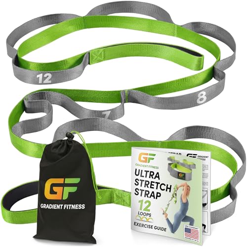 Physical Therapy Yoga Stretch Strap with 12 Loops, 1 Inch Wide, 8 Ft Long