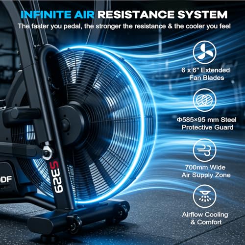 Air Resistance Fan Exercise Bike, Upright Stationary Indoor Cycling Bike with Bluetooth Connection, Dual Action Handlebars and Dual-Layer Transmission System for Home Gym Cardio Training - view 3