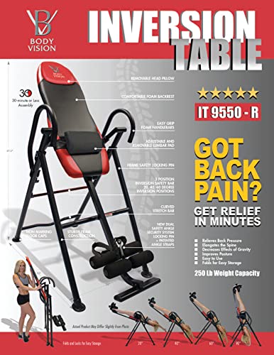 IT9550 Deluxe Inversion Table with Adjustable Head Rest & Lumbar Support Pad, - Heavy Dutyup to 250 lbs., Red - view 2