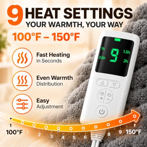 Heating Pad for Back, 17 x 33 in, 9 Heat Settings, 4 Timers, Gray - view 3