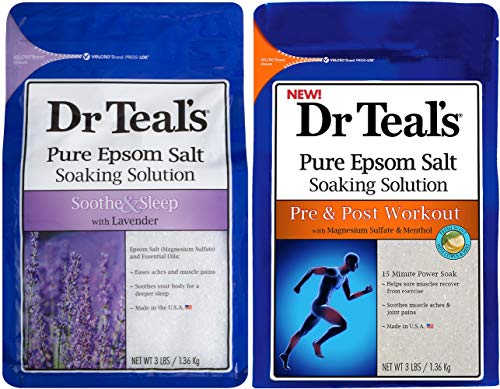 Dr. Teal's Pure Epsom Salt Recovery Soaking Solution Gift Set (2 Pack, 3lbs ea.) - Soothe & Sleep Lavender, Pre & Post Workout with Magnesium Sulfate & Menthol