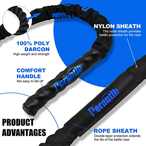 Battle Rope With Wear-Resistant Nylon Protective Sleeve - Heavy Battle Rope for Strength Training, Home Fitness Exercise - Anchor Strap Kit Included - view 3