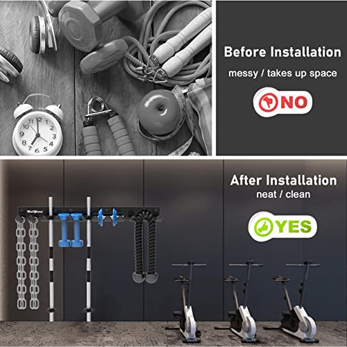Home Gym Storage Rack - Multi-Purpose Heavy Duty Gym Rack Organizer, Wall Mount Barbell Rack Gym Equipment Hanger for Olympic Barbells, Resistance Bands, Jump Ropes, Row Handles, etc. (26", 12 Hook) - view 5