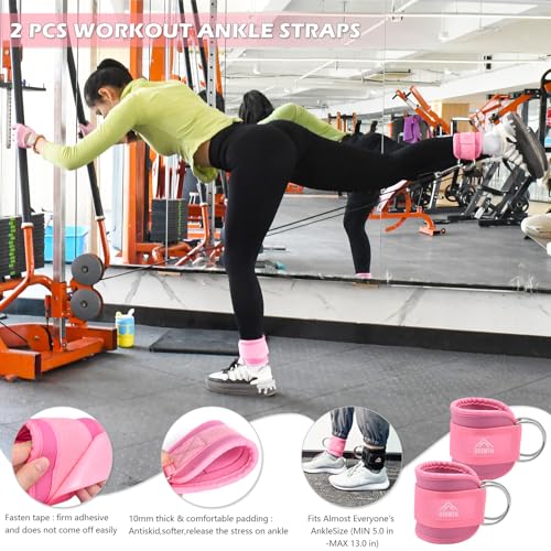 10Pcs Barbell Pad Set with Weight Lifting Belt, Thick Cushion Hip Thrust Pad for Bench Press, Lunges, Workout, Leg Exercise, Squat Bar Pad for Relief Pressure from Neck & Shoulder for Smith machine & Olympic Bars, with 2 Gym Ankle Straps, Hip Resistance B - view 5