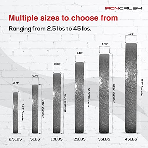 Cast Iron Olympic Weight Plates – Free Weights with 2-inch Hole & Anti-Rust Hammertone Finish - Ideal for Strength Training, Crossfit Equipment & Home Gym Set – Sold in Pairs - 2.5LB–45LB - view 4