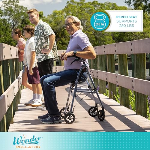 Space Saver Rollator, Lightweight Folding Rolling Walker with Seat for Seniors & Adults, 4-Wheel Mobility Aid with 6-inch Wheels, Locking Brakes & Padded Seat with Backrest, Cobalt Blue - view 4