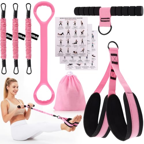 Multifunction Pedal Resistance Band with Handle Set,Pink