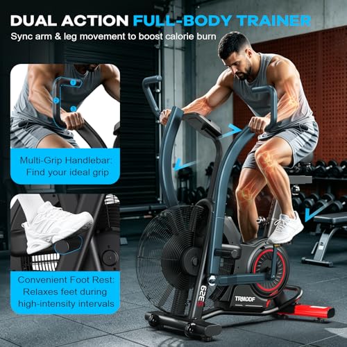 Air Resistance Fan Exercise Bike, Upright Stationary Indoor Cycling Bike with Bluetooth Connection, Dual Action Handlebars and Dual-Layer Transmission System for Home Gym Cardio Training - view 2