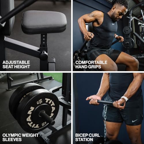 Titan Fitness Seated Dip Machine, Plate Loaded Dip Machine Rated 200 LB, Seated Triceps Dip Machine, Adjustable Padded Seat Backrest, Doubles as Bicep Curl Station - view 4