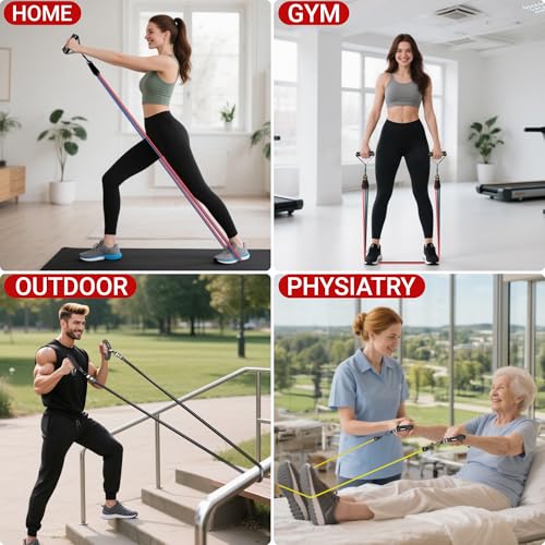 Resistance Bands, 10-150 LBS Exercise Bands with Handles, Ankle Straps & Door Anchor, Adjustable Workout Bands for Full Body Strength Training, Home, Gym & Travel - view 3