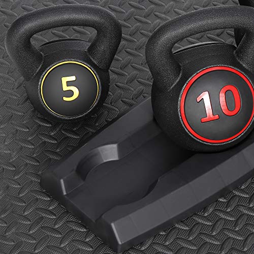 3-Piece Kettlebell Set with Storage Rack 5lb, 10lb, 15lb Weights HDPE Coated Concrete Kettlebells Core Training for Home Gym Exercise Fitness - view 2