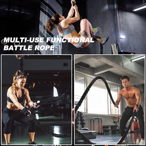 Battle Rope 1.5 Inch Diameter,Black 30FT Exercise Workout Ropes for Home Gym Heavy Weighted Training Rope for Working Out - view 6