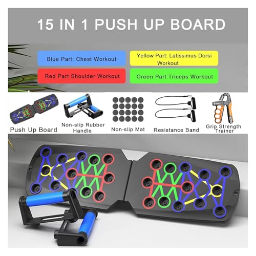 Push Up Board for Men - 15-in-1 Foldable Pushup Board with Push Up Bar, Handles & Bands, Portable Home Gym & Workout Equipment for Chest Exercise, for Teen Boys 16-18 & Gym Lovers - view 2