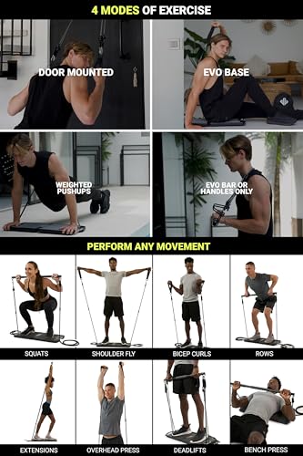 EVO Gym - Portable Home Gym Strength Training Equipment, At Home Gym | All in One Gym - Resistance Bands, Base Holds Gym Bar & Handles for Travel | Portable Gym & Home Exercise Equipment - view 3