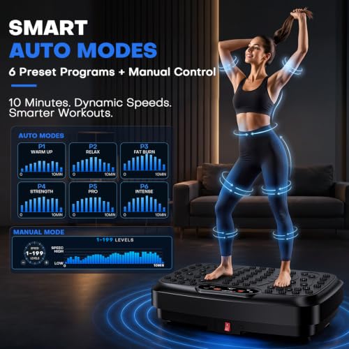 Vibration Plate for Lymphatic Drainage with 7 Modes, Vibration Plate Exercise Machine, Powerful 150W Motor, Speaker with Music, Full Body Workout with 199 Speeds for Women Men, 450 Lbs Capacity - view 2