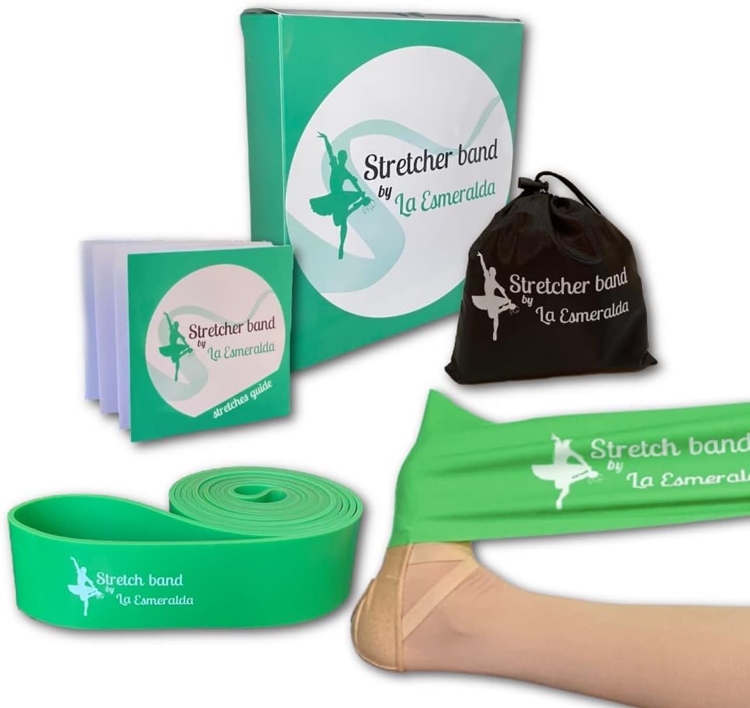 Stretch Bands Set of 2 for Ballet, Dancers, Gymnastics .Resistance Bands to Improve Flexibility, Splitting and Strenght. 3 Colors, Gift Box, Instruction Booklet, Carry Bag Including.