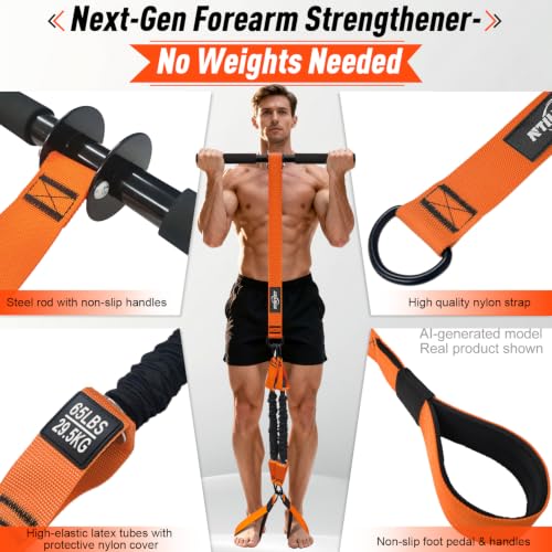 195LBS Heavy Duty Pedal Resistance Band with Handle, Sit Up Exercise Equipment for Men | Foot Pedal Exerciser Band for Home Gym, Abs, Core, Arm & Leg Strength Training - view 4