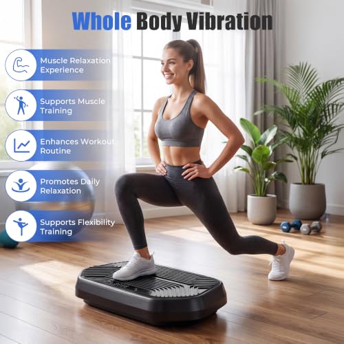 Vibration Plate Exercise Machine - Curved Vibrating Board for Lymphatic Drainage Fitness Platform Workout Full Body Shake Plates Weight Loss with Bluetooth Resistance Bands Black Home - view 3