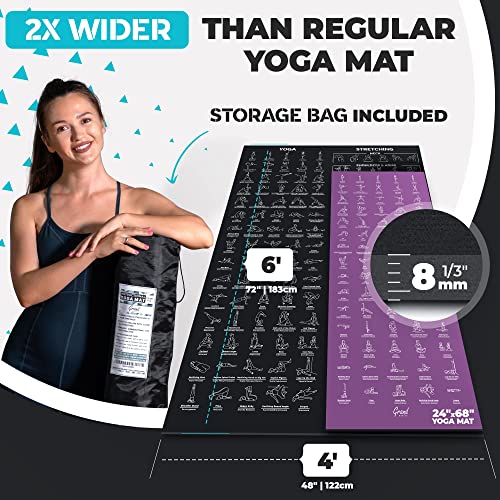 Extra-Large Instructional Yoga Mat with Poses Printed On It - 3X Bigger & 2X Wider than Regular Workout Mats - 150 Illustrated Yoga Poses and Stretches - Wide, Non-Slip, Barefoot Exercise Mat - view 3
