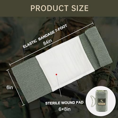 Israeli Style Emergency Bandage, Multifunctional First Aid Device Compression Trauma Wound Dressing for Emergency Combat Shooting Self Rescue Medical Trauma Kit (Two 6-inch) - view 3