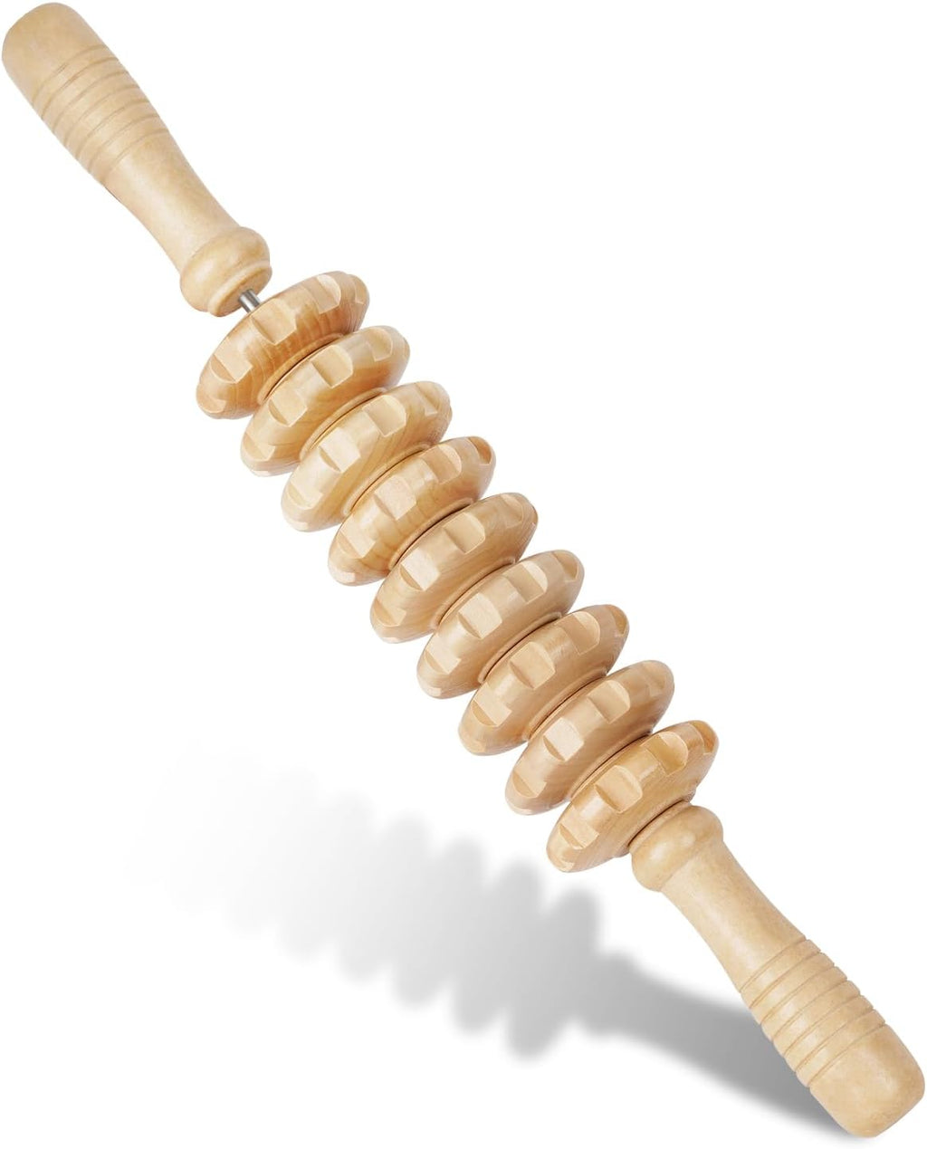 Manual Wooden Massage Roller Stick for Legs, Smooth Body Roller | Straight-9-Wheel Massager, Wood Therapy Massage Tools for Trigger Points Relief, Sore Muscle Recovery