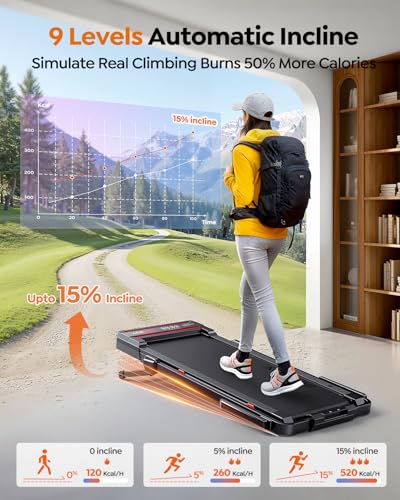Foldable Walking Pad with 0-15% Auto Incline and Handle Bar, Under Desk Treadmill with 300LBS Weight Capacity, 3.0HP Quiet Treadmills for Home with Speaker, APP & Remote Control - view 2