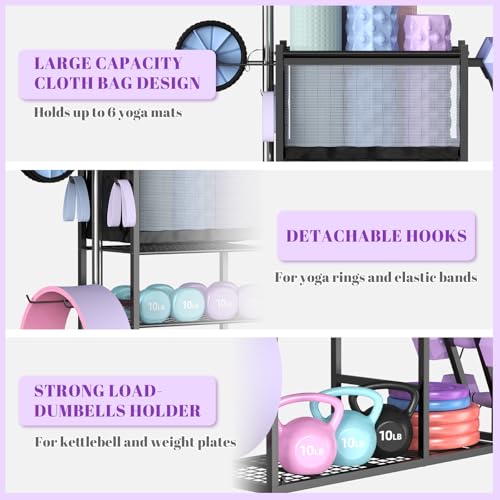 Dumbbell Rack with Yoga Mat Holder and Wheels for Home Gym - view 3