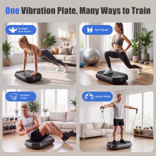 Vibration Plate Exercise Machine - Curved Vibrating Board for Lymphatic Drainage Fitness Platform Workout Full Body Shake Plates Weight Loss with Bluetooth Resistance Bands Black Home - view 6
