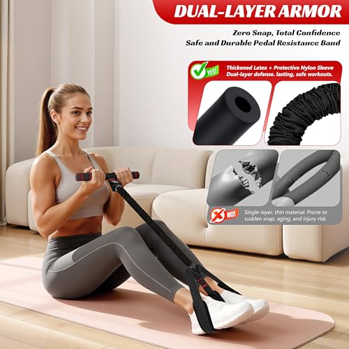 Multifunction Pedal Resistance Band with Handle, 50LBS Foot Pedal Resistance Bands for Core/ABS, Arm, Waist, Abdomen, Leg Workout, Portable Sit Up Exercise Equipment for Women - view 2