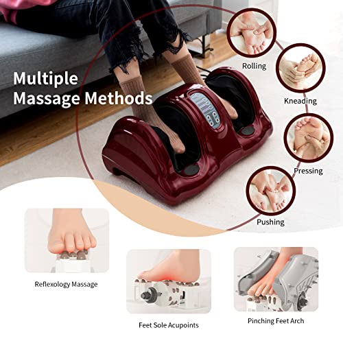 Shiatsu Foot Massager Machine, Deep Kneading Rolling Massage for Feet, Leg Calf Ankle, Electric Massager w/Remote, 4 Massage Modes, Burgundy - view 2