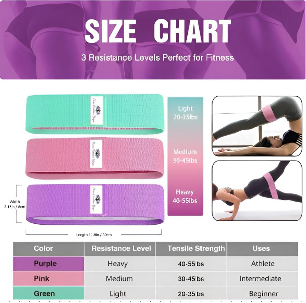 Fabric Resistance Band Set | 3 Tension Bands with Carrying Bag | Fabric Resistance Bands for Hips & Glutes Workouts - view 3