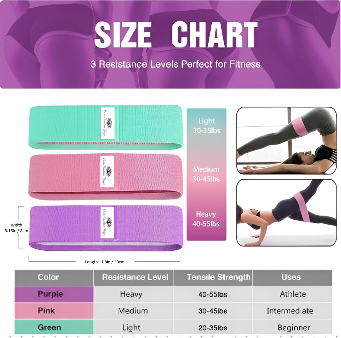 Fabric Resistance Band Set | 3 Tension Bands with Carrying Bag | Fabric Resistance Bands for Hips & Glutes Workouts - view 3